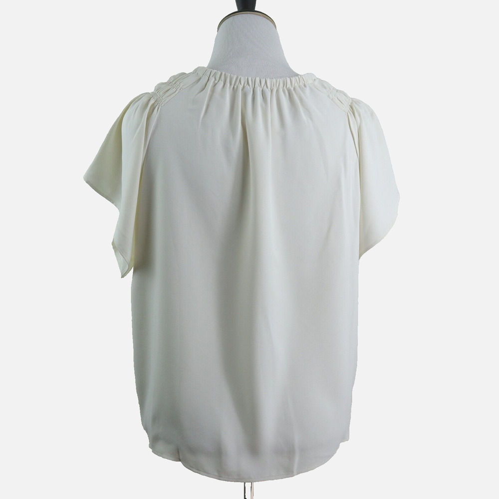Ann Taylor Size Petite L Tiered Sleeve Boatneck Blouse Ivory Crepe - Picture 5 of 10